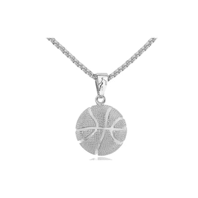 tenghong2021 Basketball Chain Necklace Basketball Necklace14k Gold Basketball Pendant Necklace Hiphop Rhinestone Basketball Hoop Sports Necklace (Single Silver)