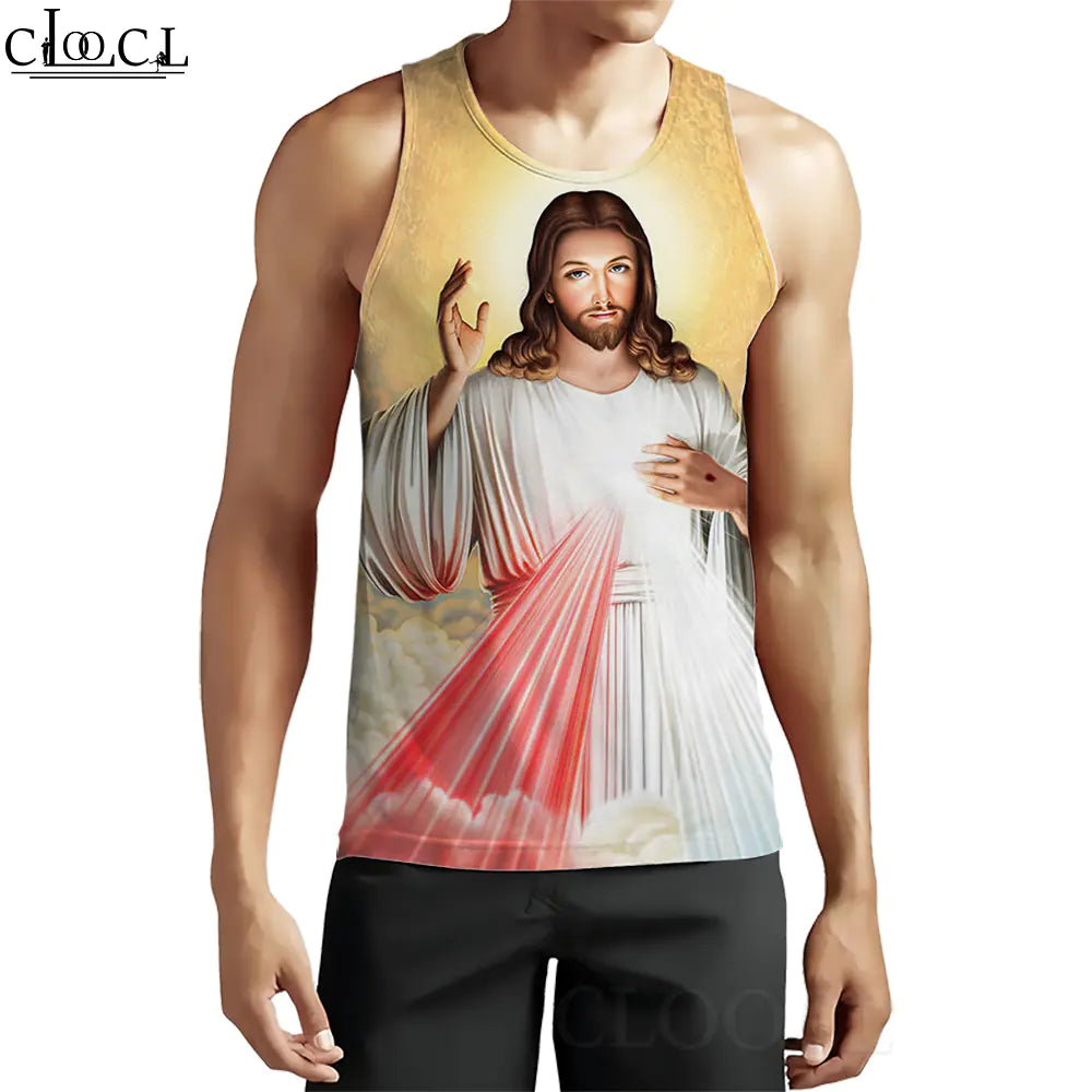 3D Pattern Christian Jesus Tank Top for Men