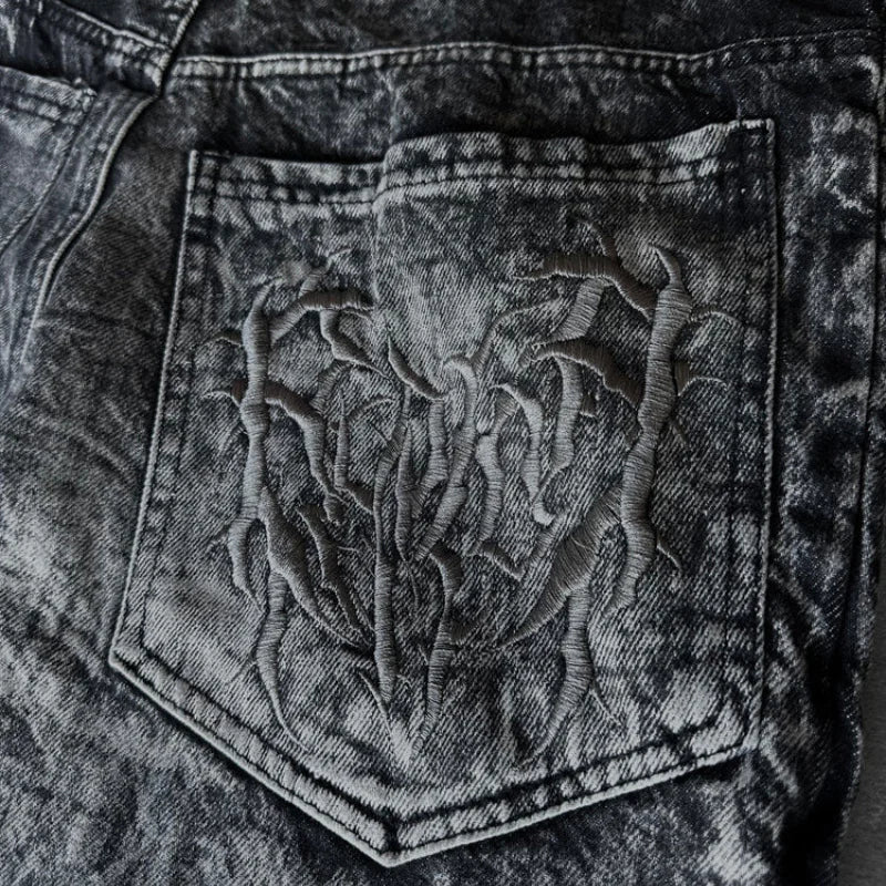 Spider Embroidery Patch Jeans
