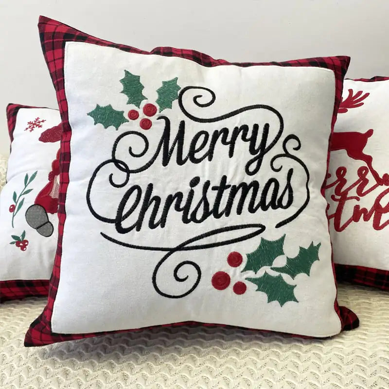 Christmas Embroidery Pillow Cover - New Design
