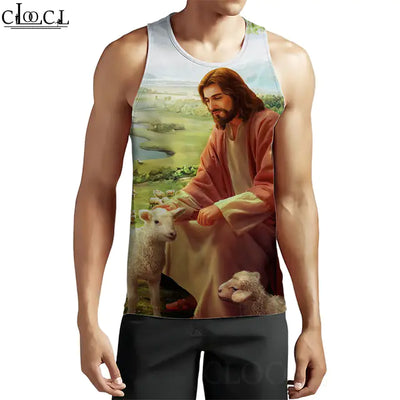 3D Pattern Christian Jesus Tank Top for Men