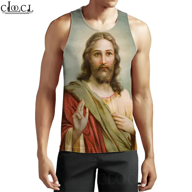 3D Pattern Christian Jesus Tank Top for Men