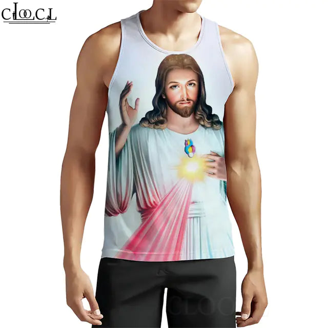 3D Pattern Christian Jesus Tank Top for Men