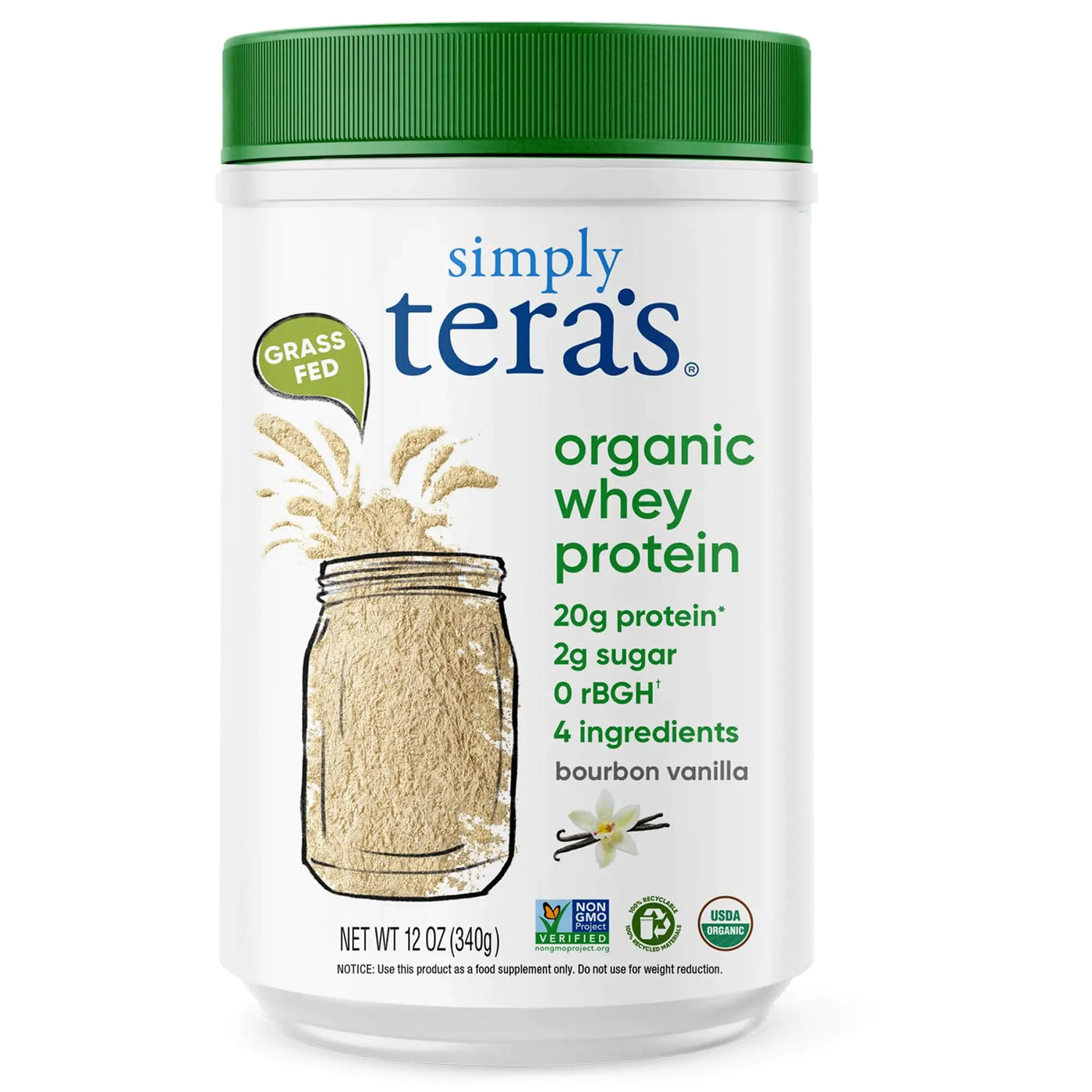 Simply teras Organic Whey Protein Powder - Vanilla Protein Powder Grass Fed Whey Protein Powder Clean Protein Powder Without Artificial Sweeteners Non-GMO Kosher rBGH-Free Organic - 12 Oz