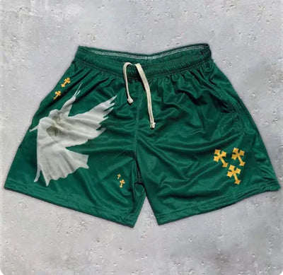 Y2K Christian Angel Cross Print Gym Shorts